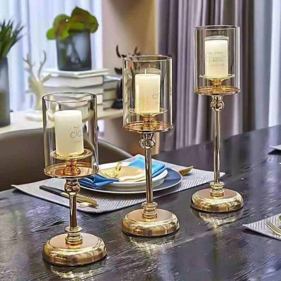 Suporte Dourado para Velas Vintage em Metal - Decoração Luxuosa - Casa Saintelle