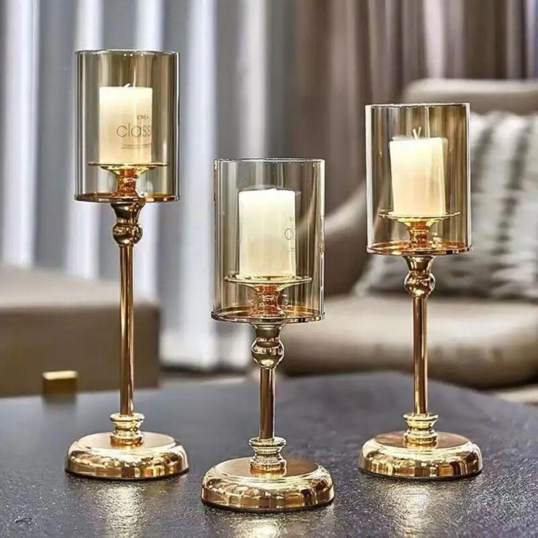 Suporte Dourado para Velas Vintage em Metal - Decoração Luxuosa - Casa Saintelle