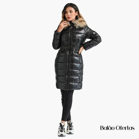 Casaco Feminino Sobretudo Puffer Brilhante