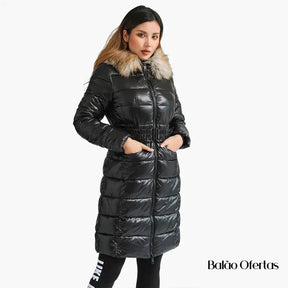 Casaco Feminino Sobretudo Puffer Brilhante