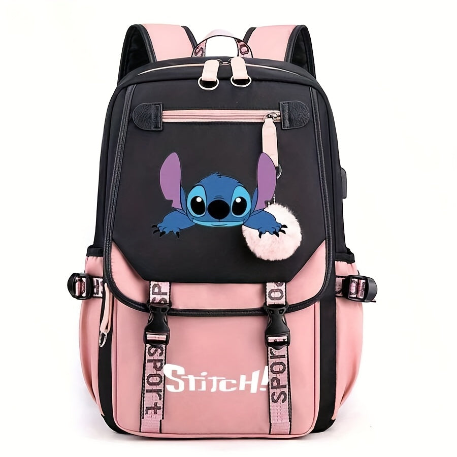 Mochila Escolar Stitch com porta USB